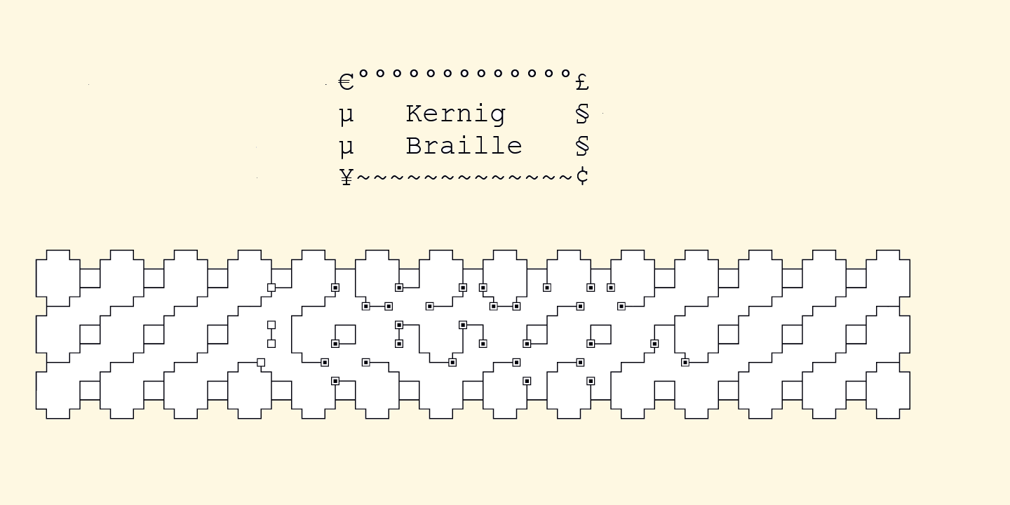 Przykład czcionki Kernig Braille Regular